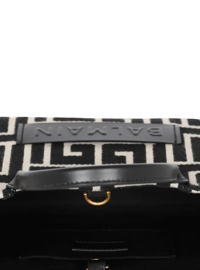 Balmain BArmy Monogrammed Jacquard And Leather Tote Bag Black Women Handbags