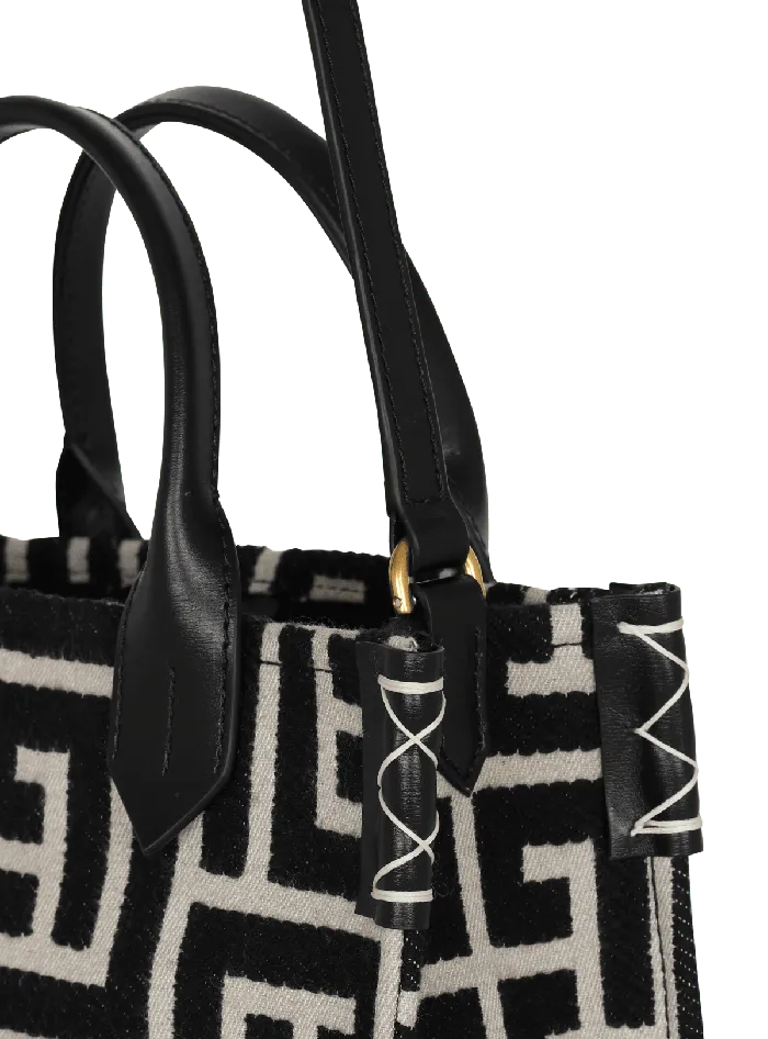 Balmain BArmy Monogrammed Jacquard And Leather Tote Bag Black Women Handbags