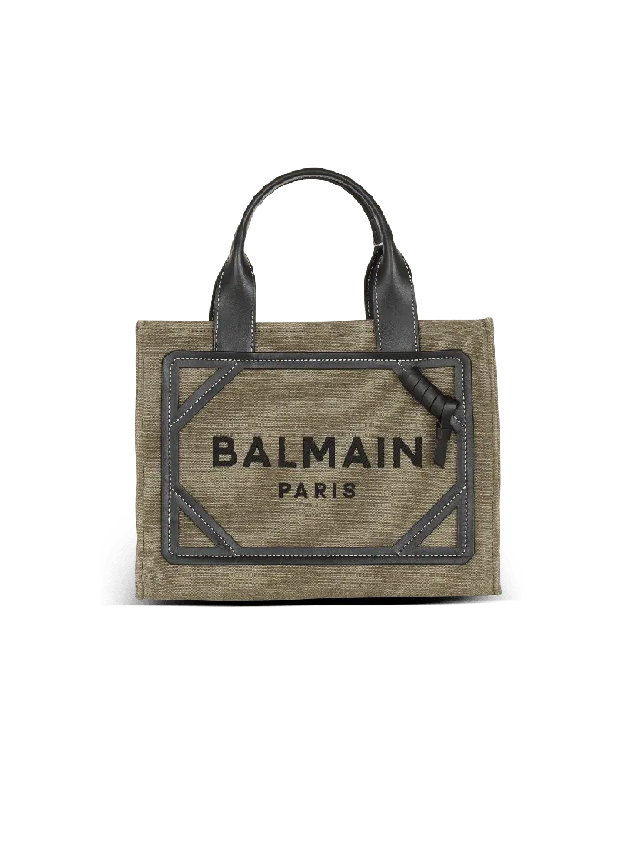 Balmain BArmy Small Tote Bag In Canvas And Leather Khaki Women Handbags
