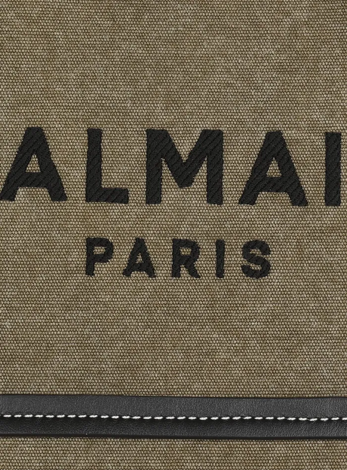 Balmain BArmy Small Tote Bag In Canvas And Leather Khaki Women Handbags