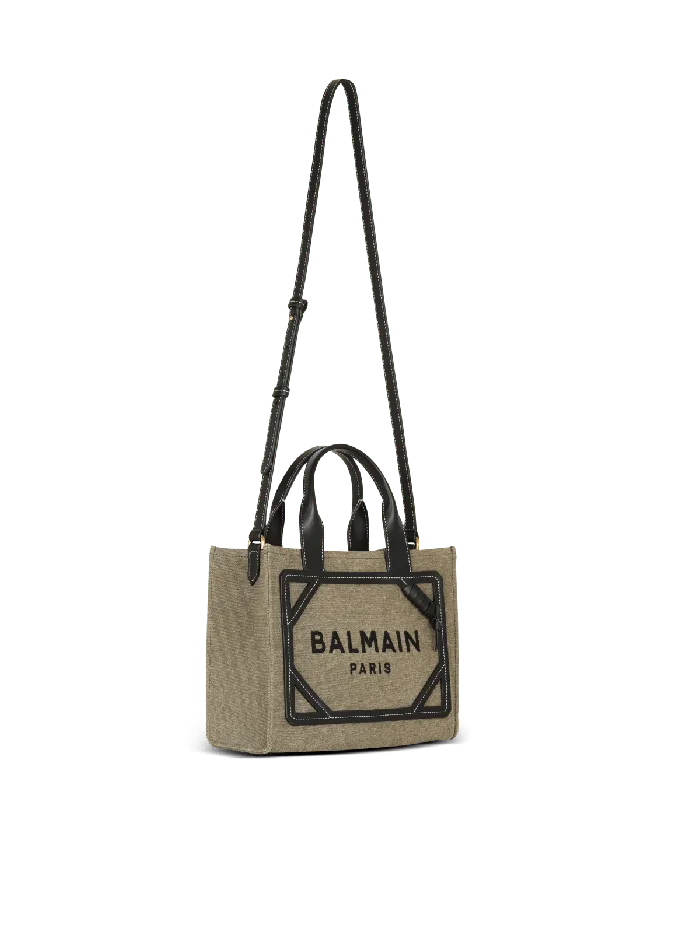 Balmain BArmy Small Tote Bag In Canvas And Leather Khaki Women Handbags