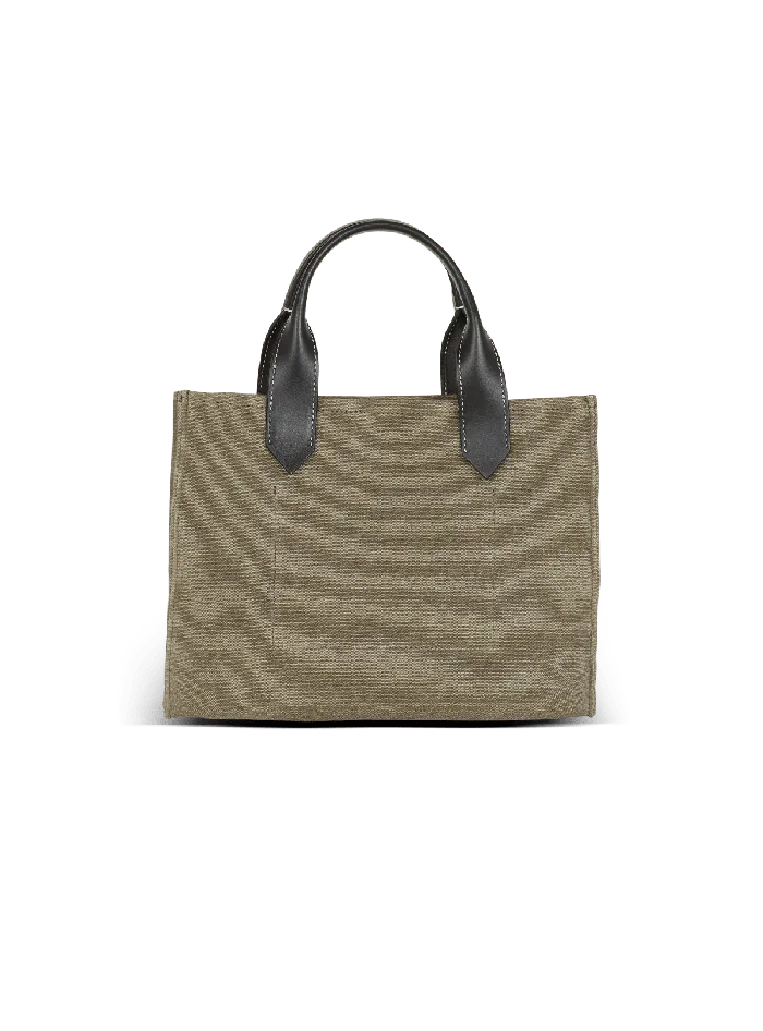 Balmain BArmy Small Tote Bag In Canvas And Leather Khaki Women Handbags