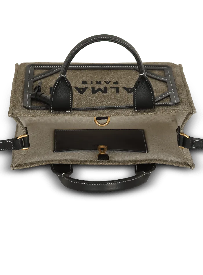 Balmain BArmy Small Tote Bag In Canvas And Leather Khaki Women Handbags
