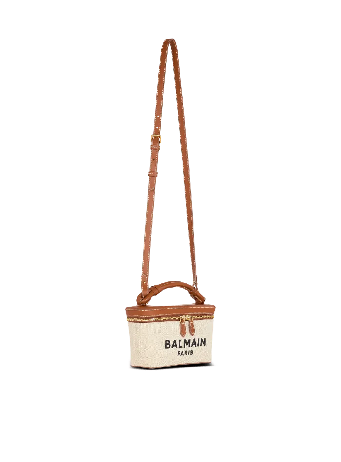 Balmain BArmy Vanity Case In Canvas And Leather Beige Women Handbags