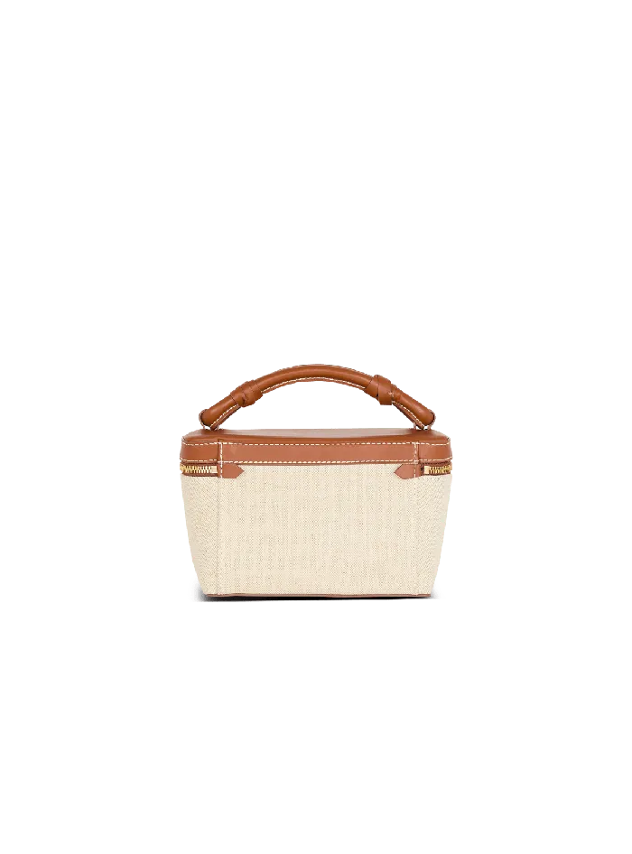 Balmain BArmy Vanity Case In Canvas And Leather Beige Women Handbags