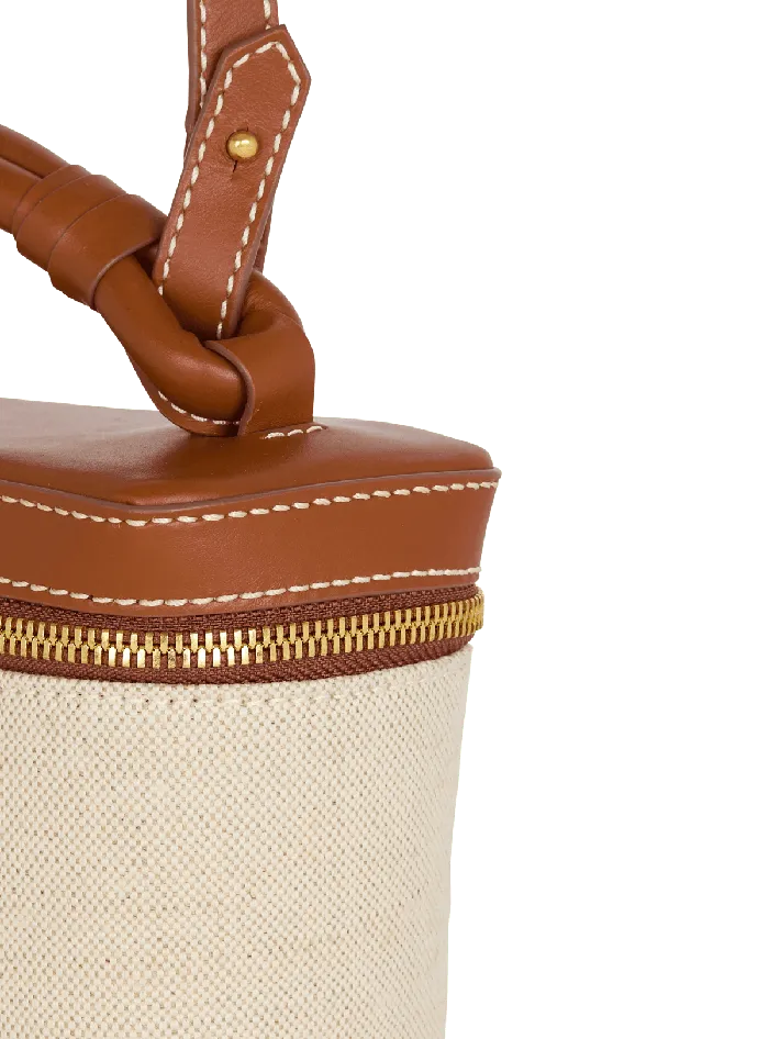 Balmain BArmy Vanity Case In Canvas And Leather Beige Women Handbags