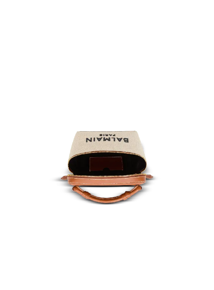 Balmain BArmy Vanity Case In Canvas And Leather Beige Women Handbags
