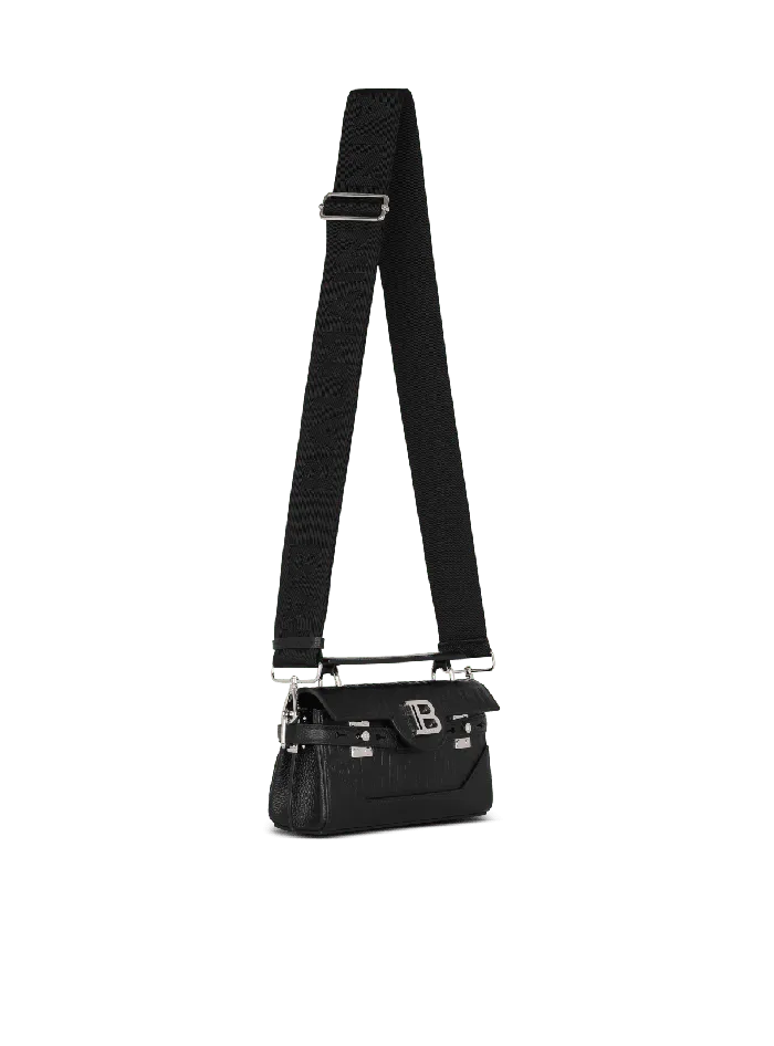Balmain BBuzz 19 Monogrammed Canvas And Leather Bag Black Men CrossBody Bags