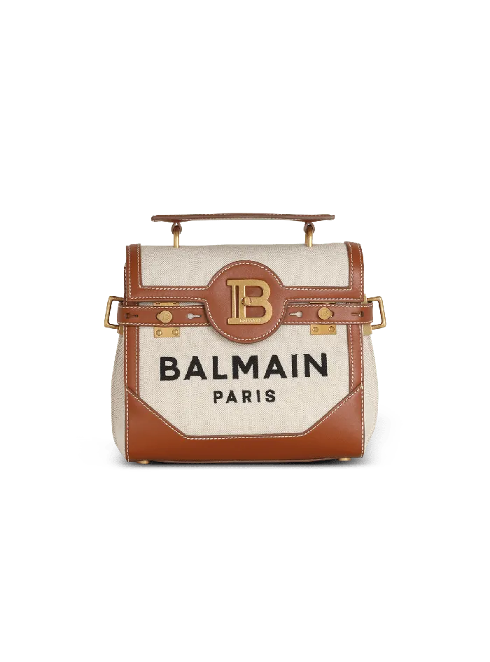 Balmain BBuzz 23 Bag In Canvas And Leather Beige Women Handbags