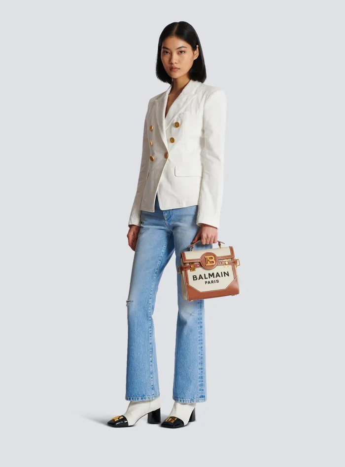 Balmain BBuzz 23 Bag In Canvas And Leather Beige Women Handbags