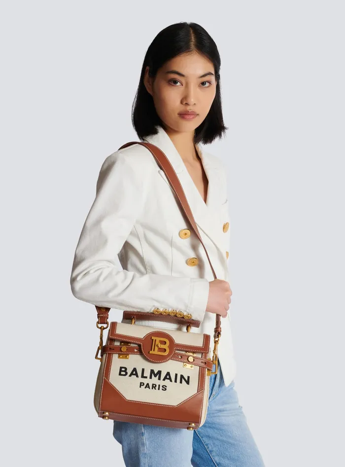 Balmain BBuzz 23 Bag In Canvas And Leather Beige Women Handbags