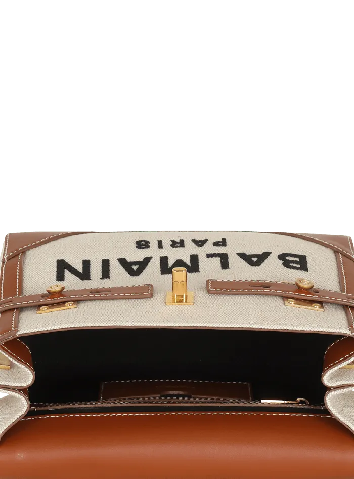 Balmain BBuzz 23 Bag In Canvas And Leather Beige Women Handbags