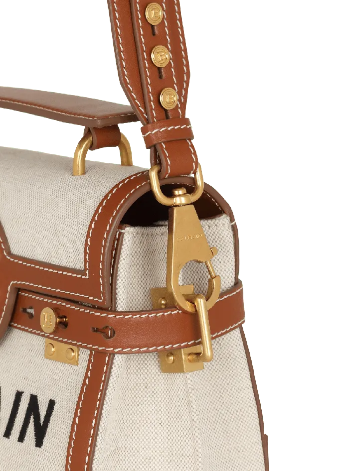 Balmain BBuzz 23 Bag In Canvas And Leather Beige Women Handbags