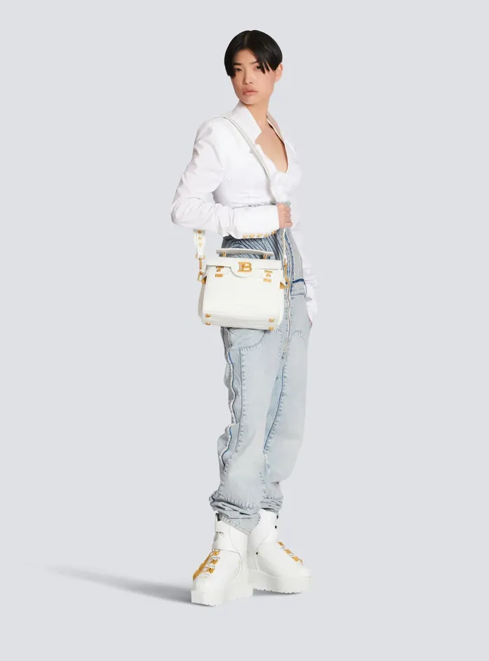 Balmain BBuzz 23 Bag In Crocodile Effectembossed Leather White Women Handbags