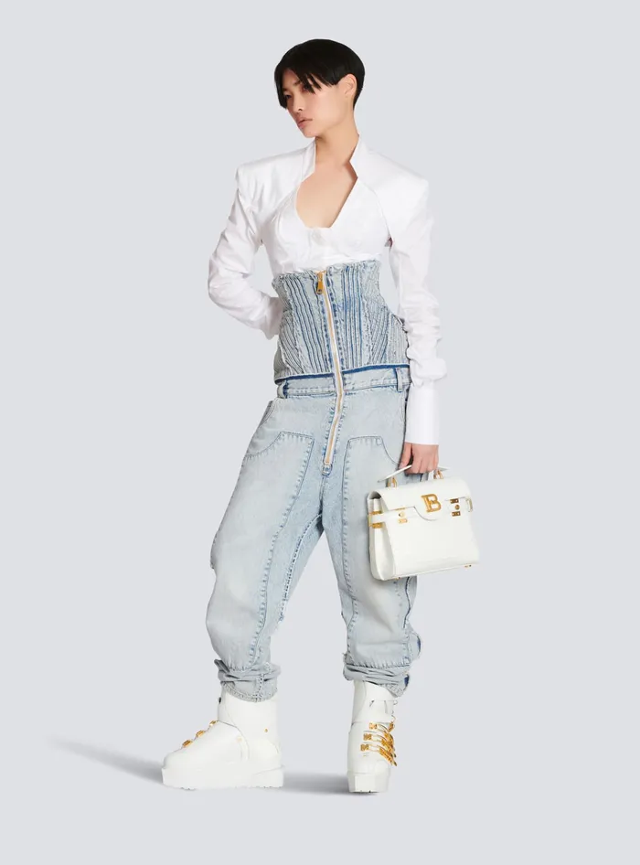 Balmain BBuzz 23 Bag In Crocodile Effectembossed Leather White Women Handbags