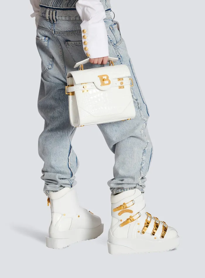 Balmain BBuzz 23 Bag In Crocodile Effectembossed Leather White Women Handbags