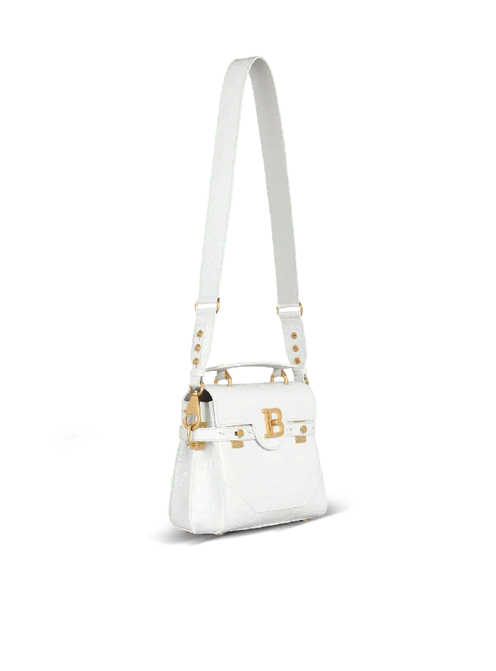 Balmain BBuzz 23 Bag In Crocodile Effectembossed Leather White Women Handbags