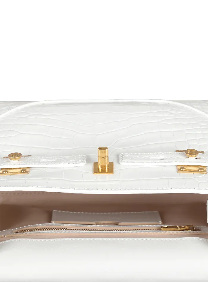 Balmain BBuzz 23 Bag In Crocodile Effectembossed Leather White Women Handbags