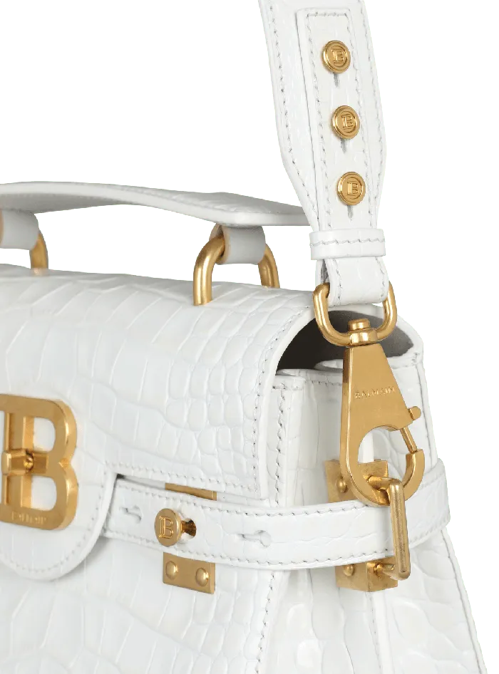 Balmain BBuzz 23 Bag In Crocodile Effectembossed Leather White Women Handbags