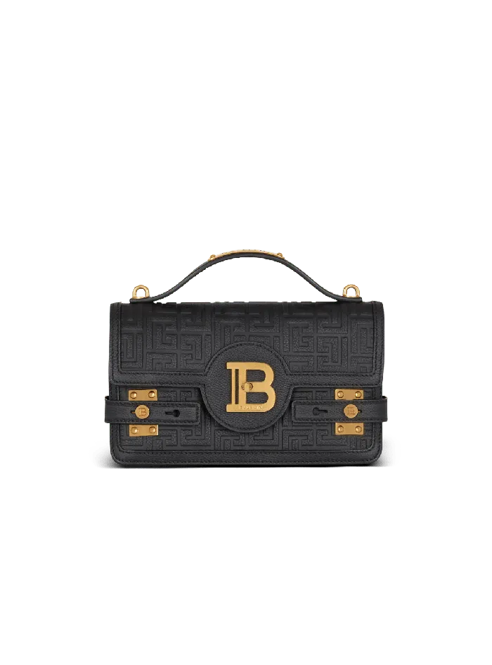 Balmain BBuzz 24 Grained Monogram Leather Shoulder Bag Black Women Handbags