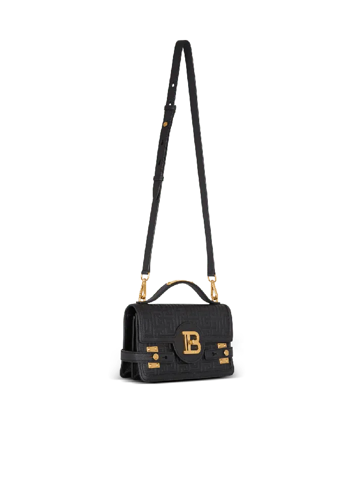 Balmain BBuzz 24 Grained Monogram Leather Shoulder Bag Black Women Handbags