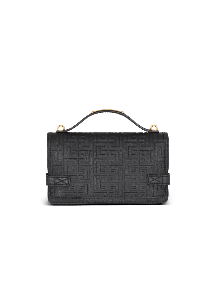 Balmain BBuzz 24 Grained Monogram Leather Shoulder Bag Black Women Handbags