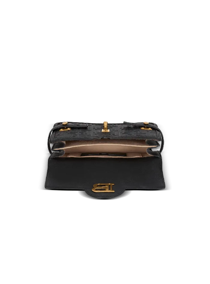 Balmain BBuzz 24 Grained Monogram Leather Shoulder Bag Black Women Handbags