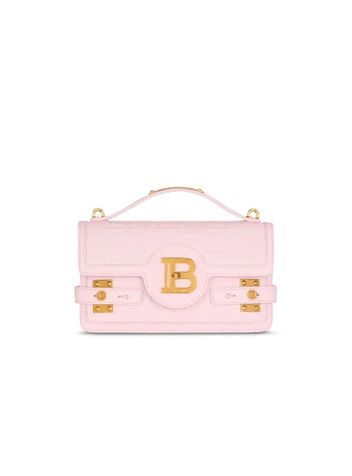Balmain BBuzz 24 Grained Monogram Leather Shoulder Bag Pink Women Handbags