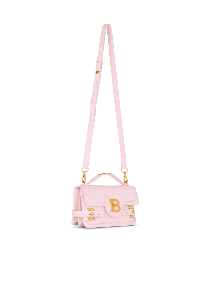 Balmain BBuzz 24 Grained Monogram Leather Shoulder Bag Pink Women Handbags