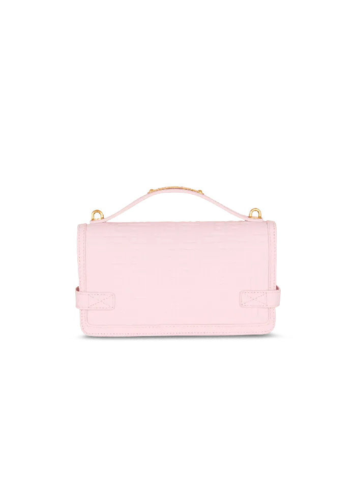 Balmain BBuzz 24 Grained Monogram Leather Shoulder Bag Pink Women Handbags