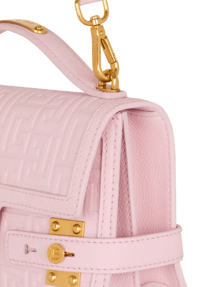 Balmain BBuzz 24 Grained Monogram Leather Shoulder Bag Pink Women Handbags