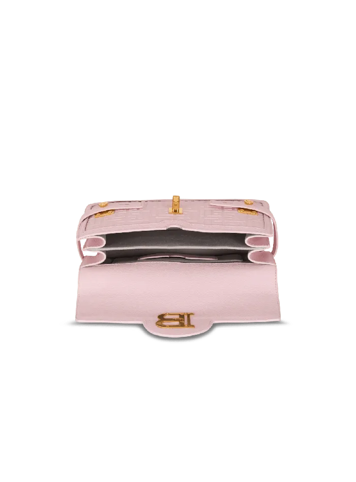 Balmain BBuzz 24 Grained Monogram Leather Shoulder Bag Pink Women Handbags
