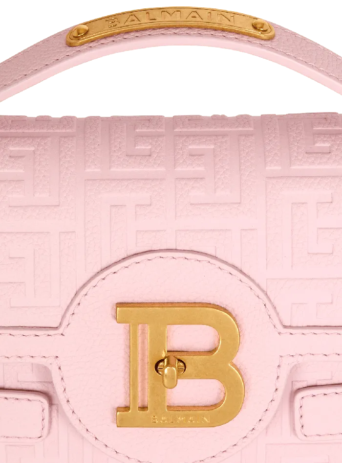 Balmain BBuzz 24 Grained Monogram Leather Shoulder Bag Pink Women Handbags