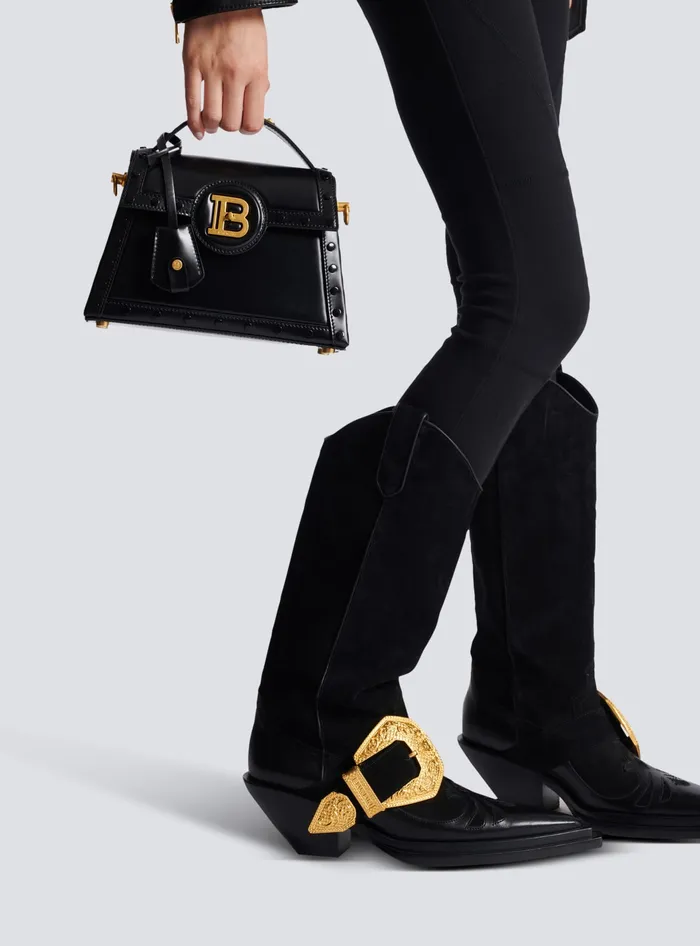 Balmain BBuzz Dynasty Bag In Glazed Leather Black Women Handbags