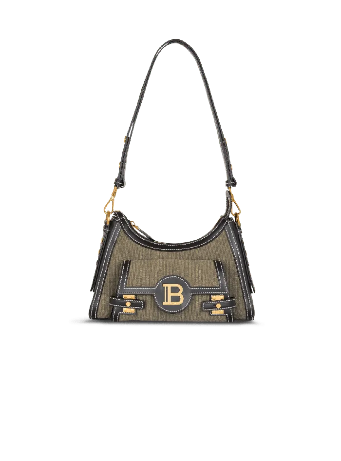 Balmain BBuzz Hobo Bag In Leather And Canvas Khaki Women Crossbody Bags