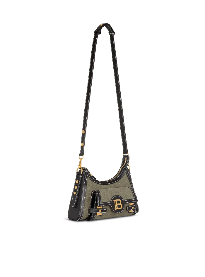 Balmain BBuzz Hobo Bag In Leather And Canvas Khaki Women Crossbody Bags