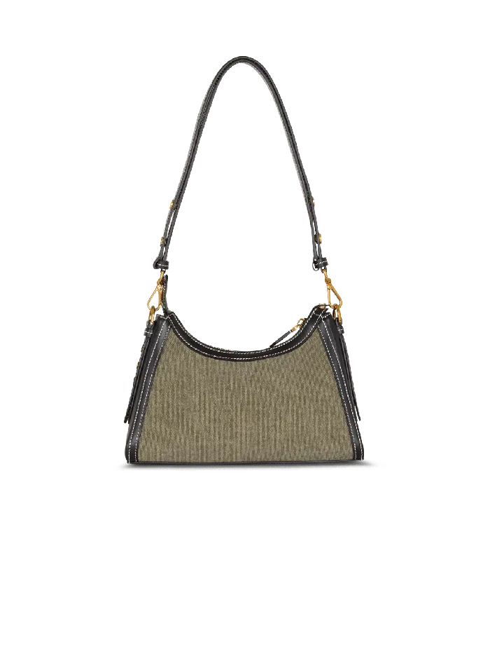Balmain BBuzz Hobo Bag In Leather And Canvas Khaki Women Crossbody Bags