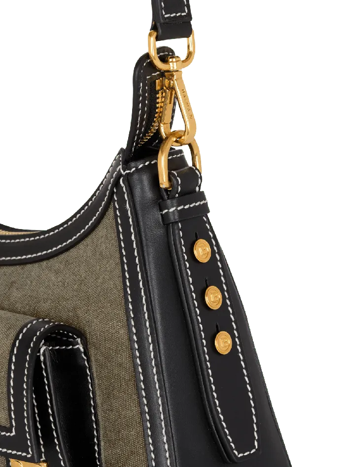 Balmain BBuzz Hobo Bag In Leather And Canvas Khaki Women Crossbody Bags