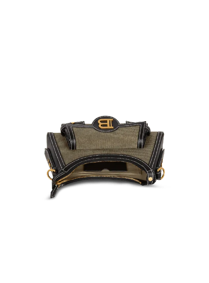 Balmain BBuzz Hobo Bag In Leather And Canvas Khaki Women Crossbody Bags