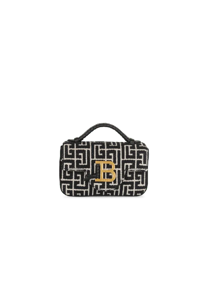 Balmain BBuzz Mini Monogrammed Jacquard Bag Black Women Handbags