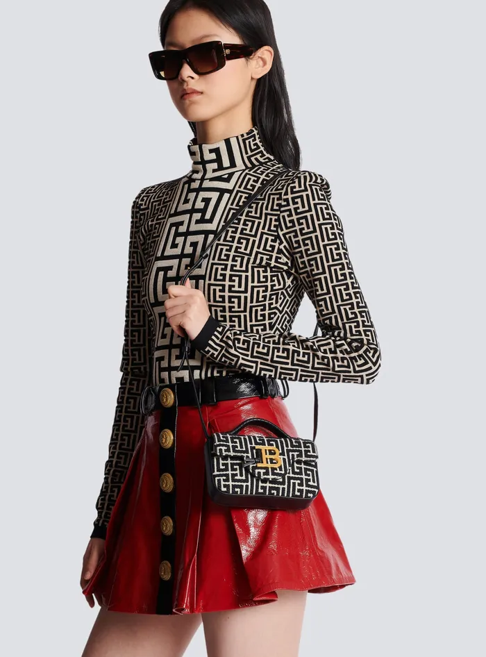 Balmain BBuzz Mini Monogrammed Jacquard Bag Black Women Handbags