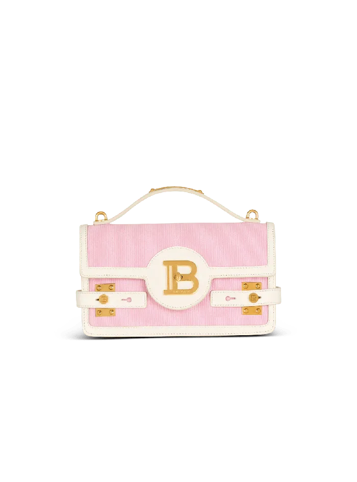 Balmain BBuzz Shoulder 24 Canvas And Leather Bag Pink Women Handbags