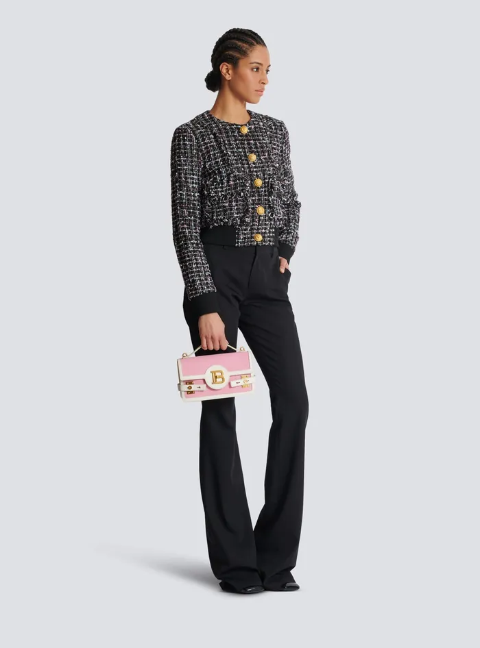Balmain BBuzz Shoulder 24 Canvas And Leather Bag Pink Women Handbags