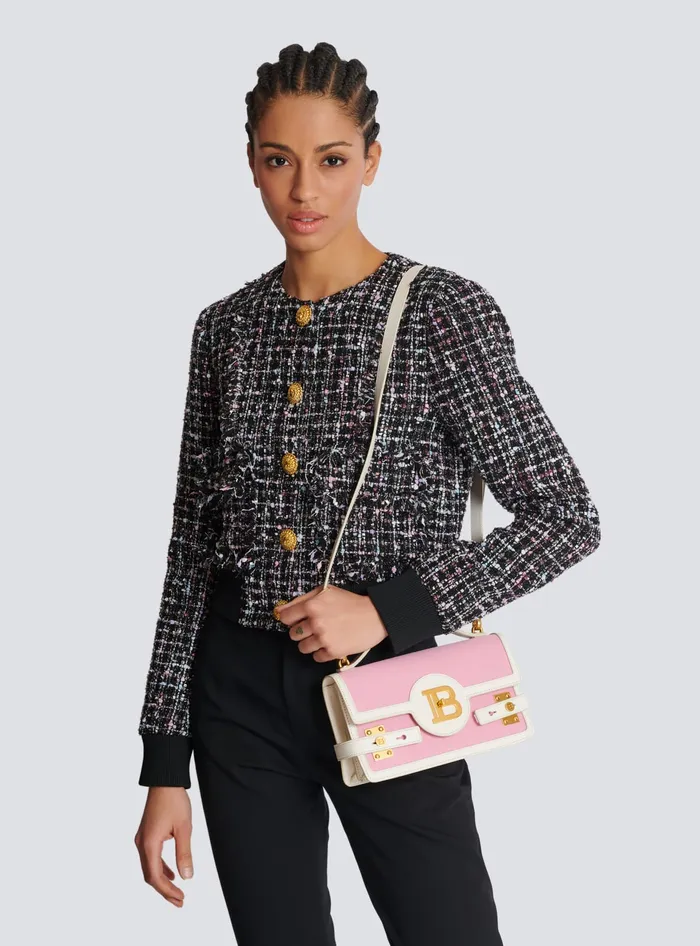 Balmain BBuzz Shoulder 24 Canvas And Leather Bag Pink Women Handbags