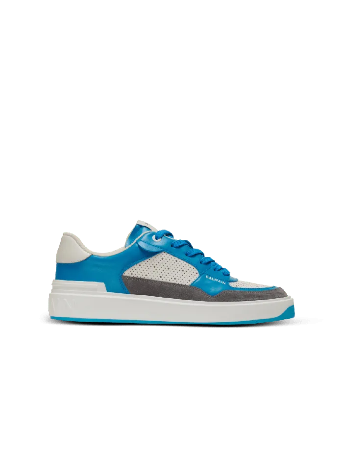 Balmain BCourt Flip Sneakers In Calfskin And Suede Blue Men Sneakers