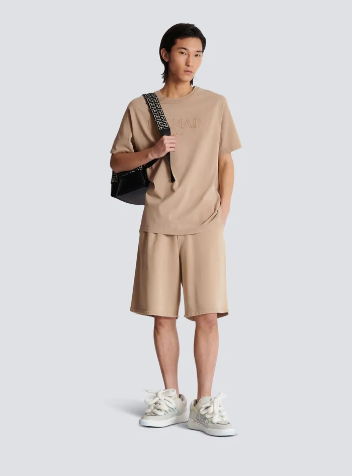 Balmain Bermuda Shorts With Vintage Embroidery Beige Men Trousers And Shorts