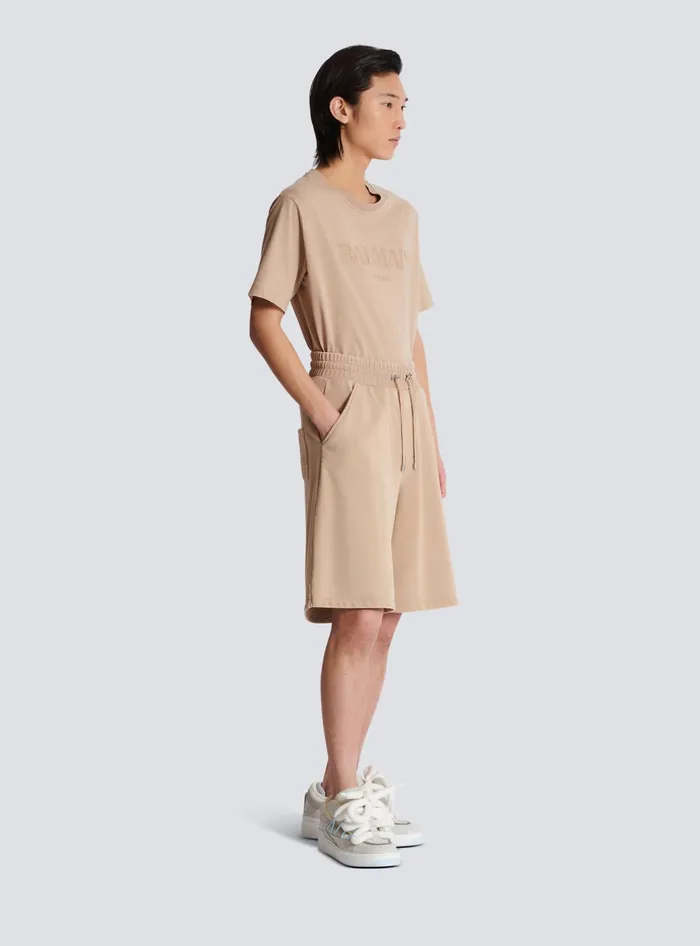 Balmain Bermuda Shorts With Vintage Embroidery Beige Men Trousers And Shorts