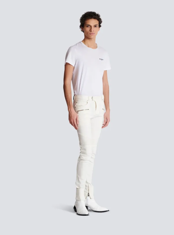 Balmain Biker Jeans In White Denim White Men Denim