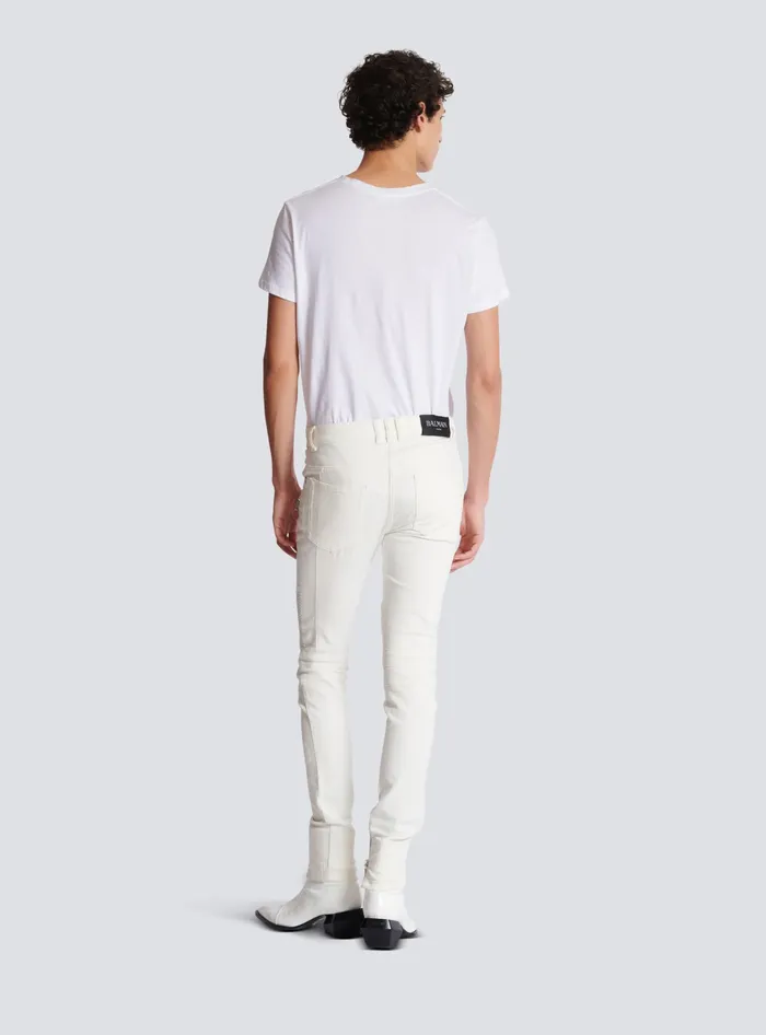 Balmain Biker Jeans In White Denim White Men Denim