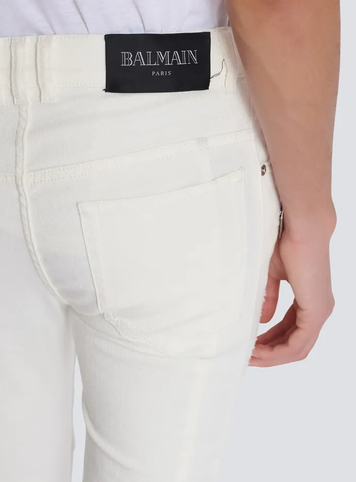 Balmain Biker Jeans In White Denim White Men Denim